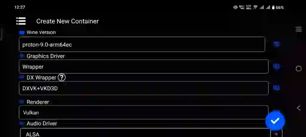 Winlator Ludashi Container Settings